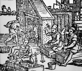Acuñando monedas con herramientas manuales, c.1550